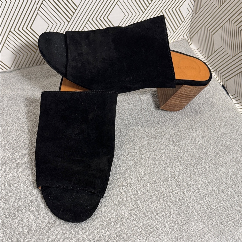Gentle Souls by Kenneth Cole Chas shoe Black Suede Women's 10 Block Heel Mules